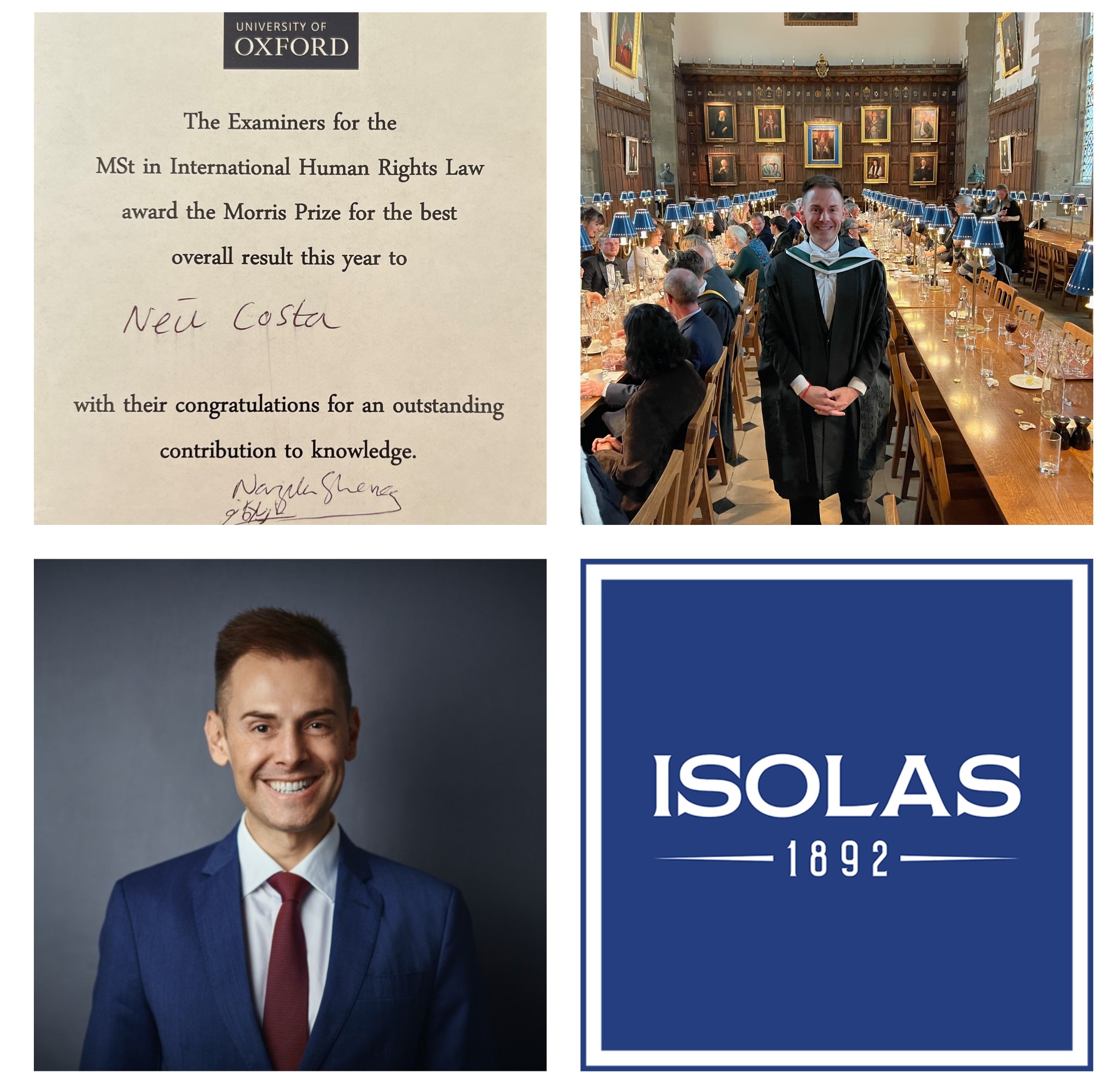 The Hon Neil F Costa awarded Distinction for Oxford University Master of  Studies in International Human Rights Law - Isolas